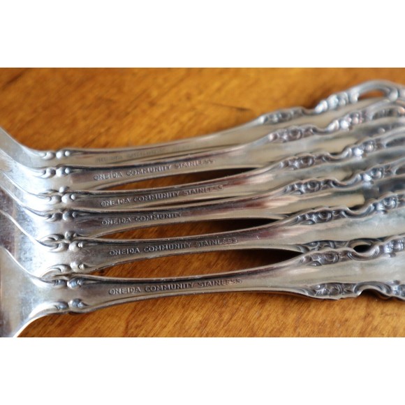 Lot 6x Oneida Community Brahms Salad Forks Stainless 6.75" Betty Crocker Pierced - Picture 8 of 10